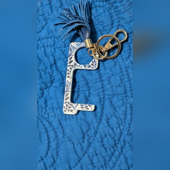 Floral Blue and Gold Keychain Accessory (New) - Picture 4 of 4